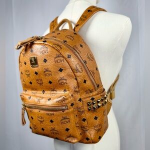 EUC MCM Unisex Small Cognac Stark Visetos Side-Stud Backpack